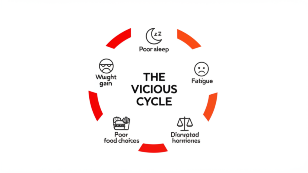 The vicious sleep-weight cycle: poor sleep, fatigue, disrupted hormones, poor food choices, weight gain