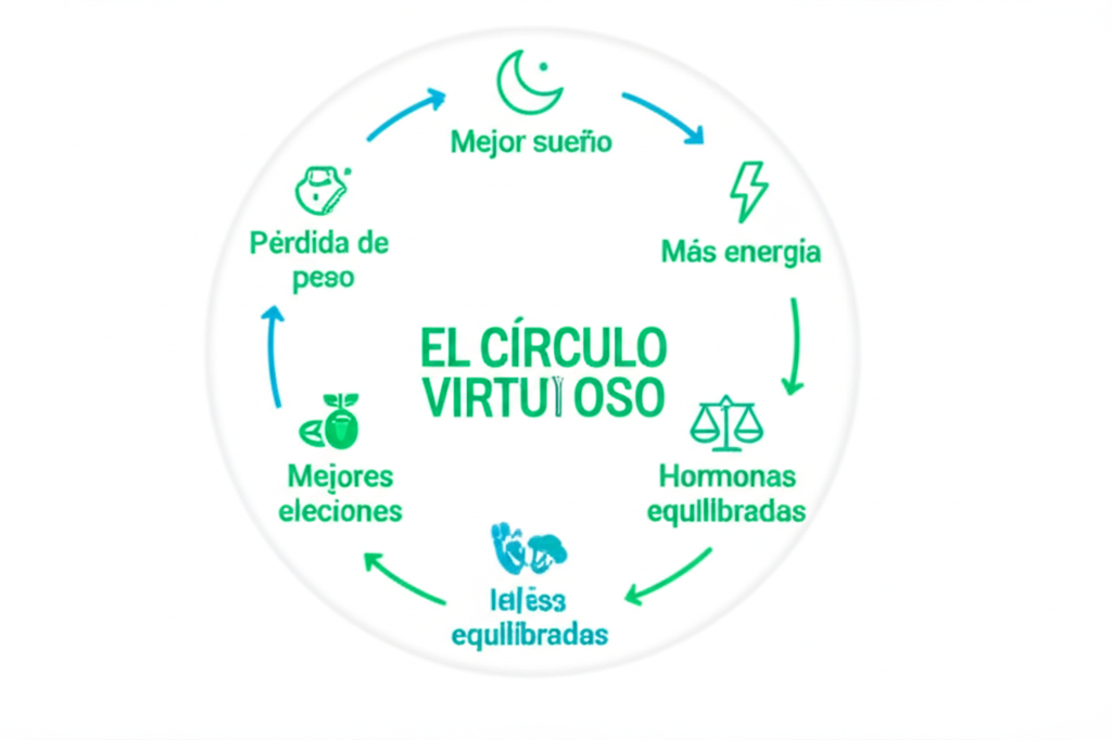 El círculo virtuoso: mejor sueño, más energía, hormonas equilibradas, mejores elecciones, pérdida de peso